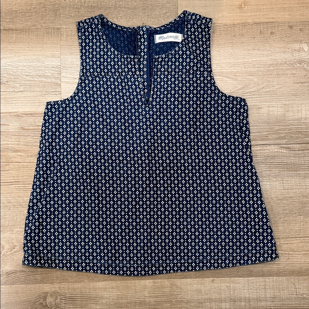 Madewell Navy Sleeveless Top with White Pattern, Size Small